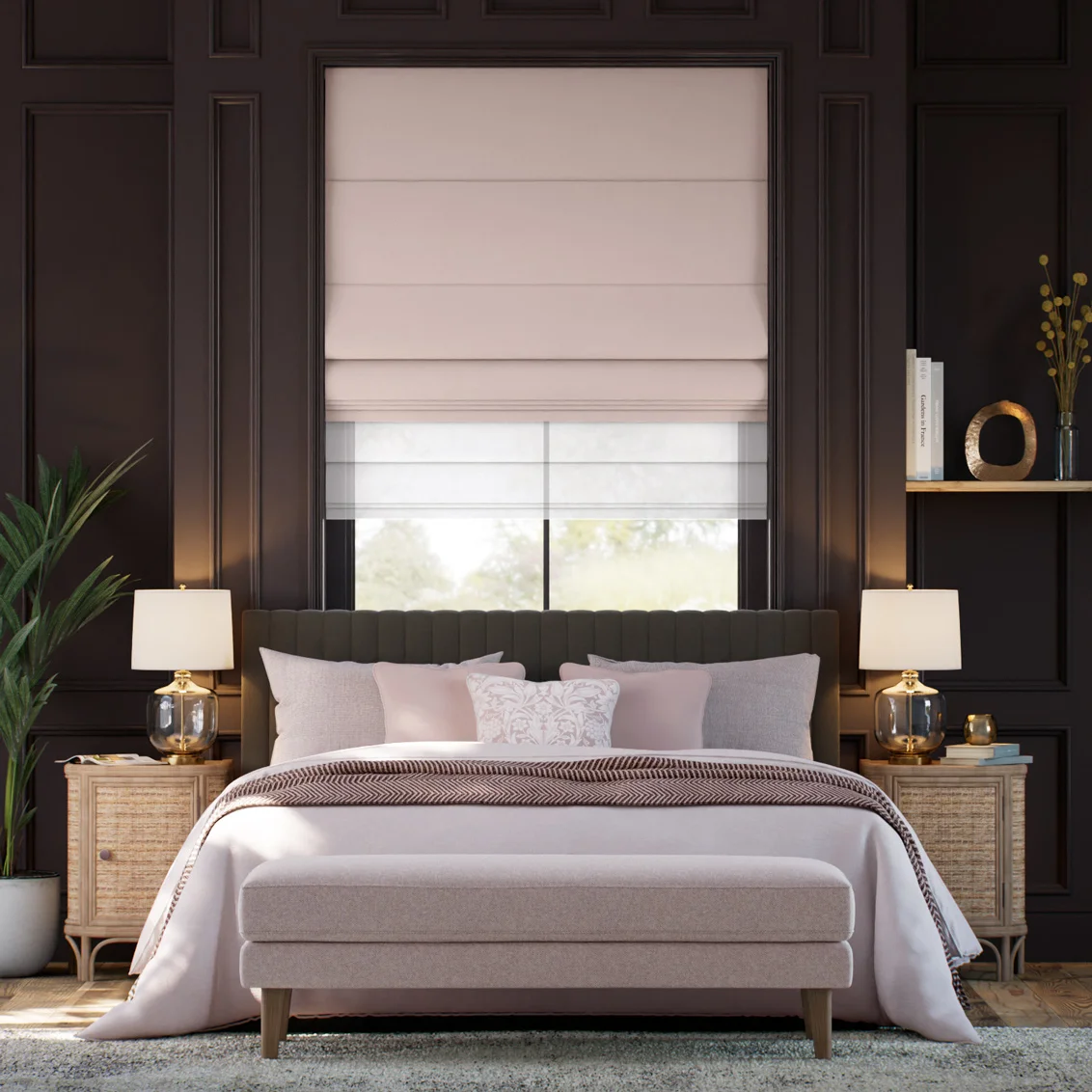 Electric Bijou Linen Vintage Pink & Coconut Double Roman Blind