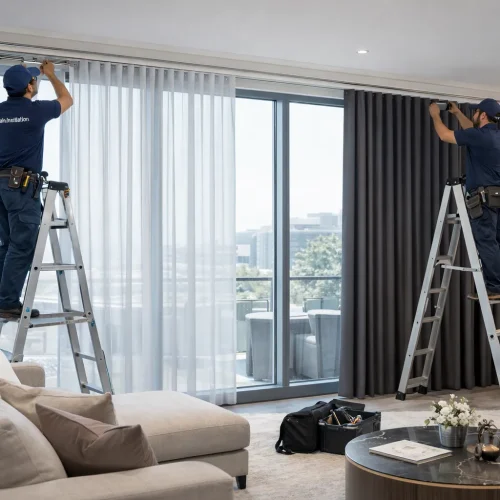 curtain installation showcasing in dubai
